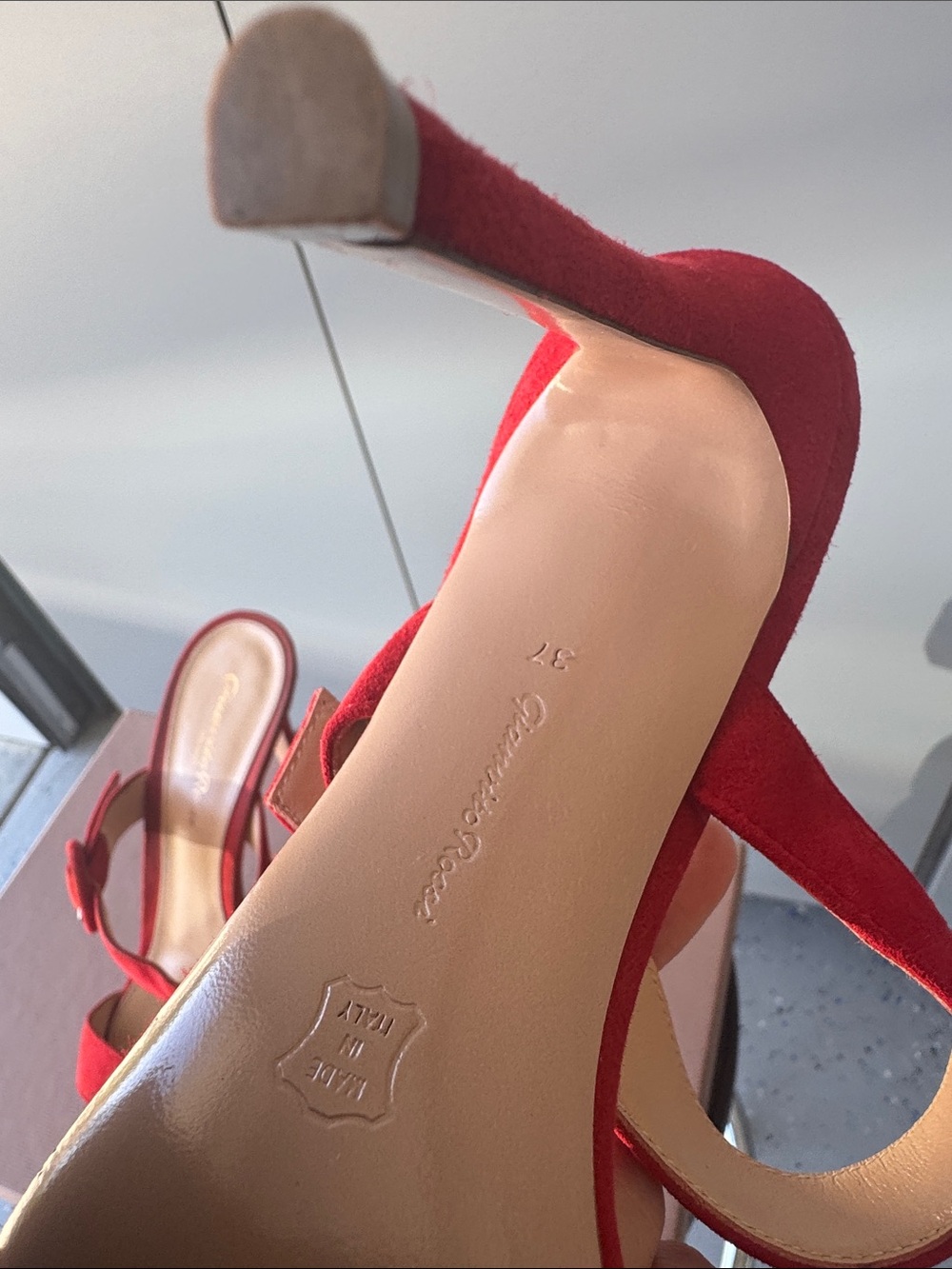 Gianvito Rossi Red Pointed-Toe Suede Mules with Buckle Strap - Picture 3 of 5